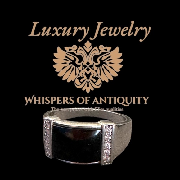 Gems En Vogue Michael Valitutti Mens Onyx Zircon 925 Silver Rhodium Plated Ring